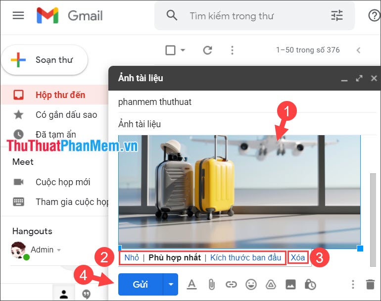 [送信]Nhấp để bắt đầu gửi ảnh qua Gmail