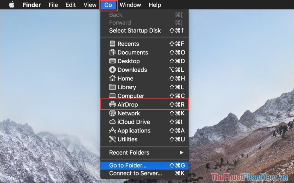 Chọn AirDrop từ thanh Menu của máy tính MacOS