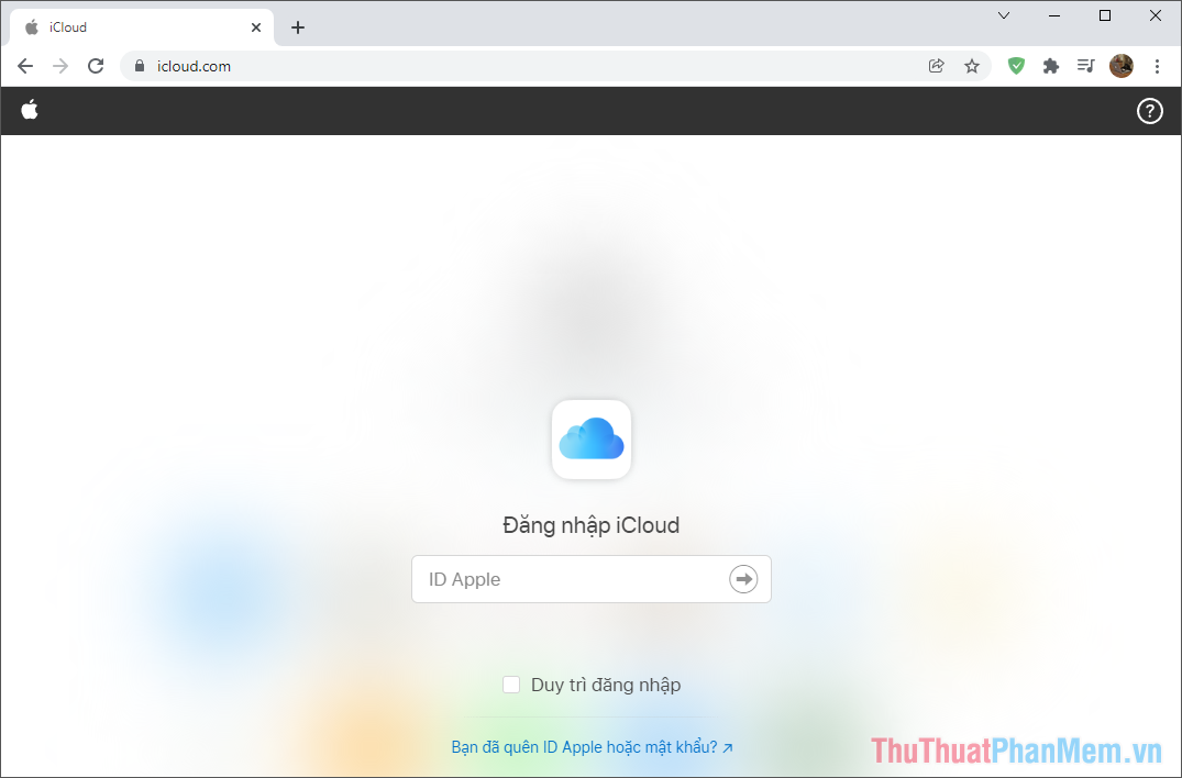Truy cập trang chủ Apple iCloud và đăng nhập vào tài khoản iCloud cần tải ảnh về máy tính