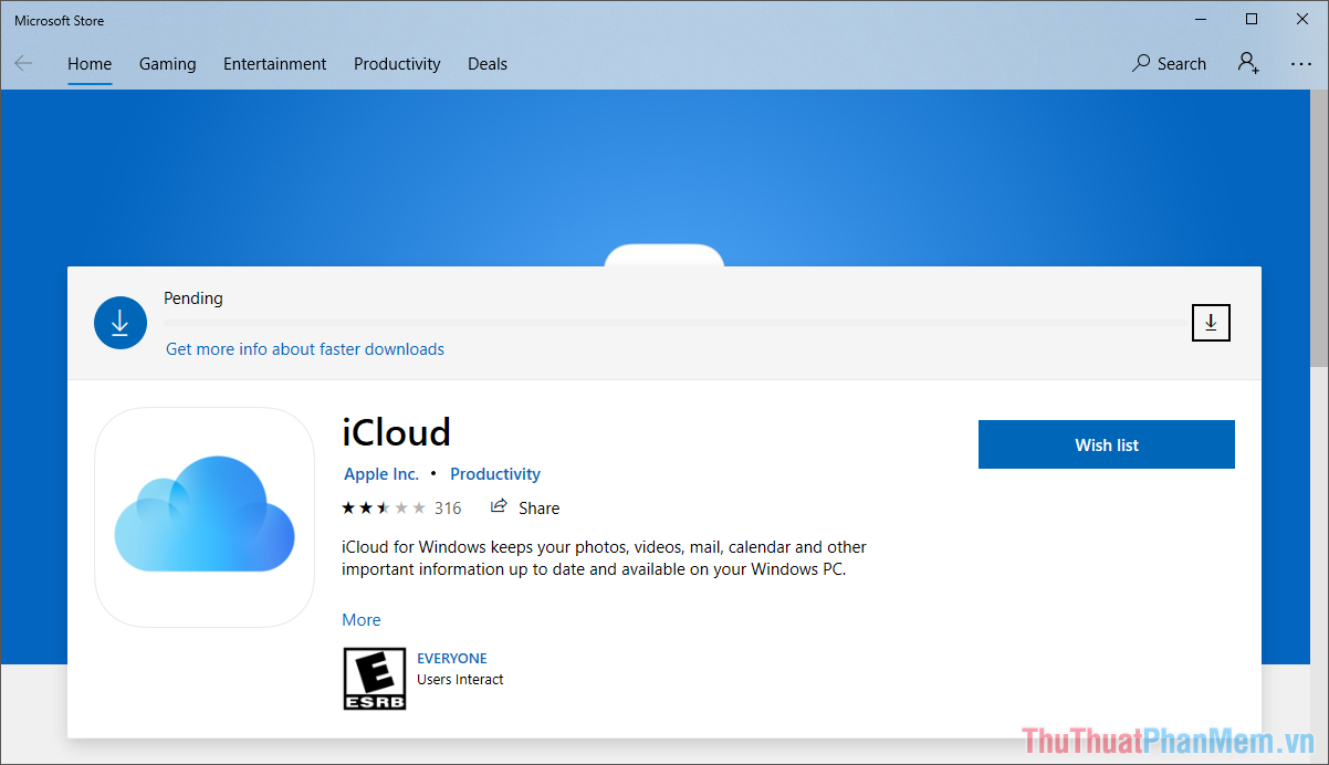 Truy cập trang chủ iCloud PC và tải phần mềm về máy tính thông Microsoft Store