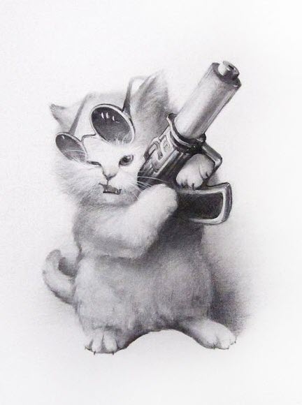 Ảnh chế mèo cầm súng giảm thanh