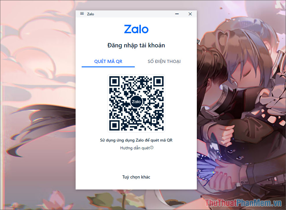 Mở Zalo và giao diện đăng nhập bằng mã QR sẽ xuất hiện ngay lập tức trên màn hình