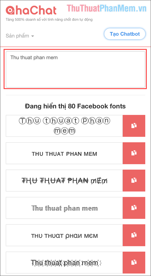Truy cập trang chủ Aha Chat và nhập nội dung chữ mình muốn thay đổi Font trên Facebook