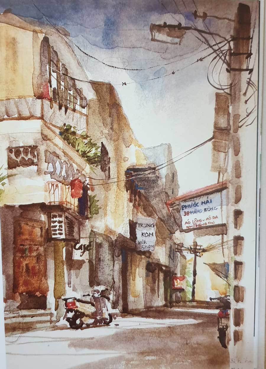 Bức tranh vẽ về phố cổ Hà Nội