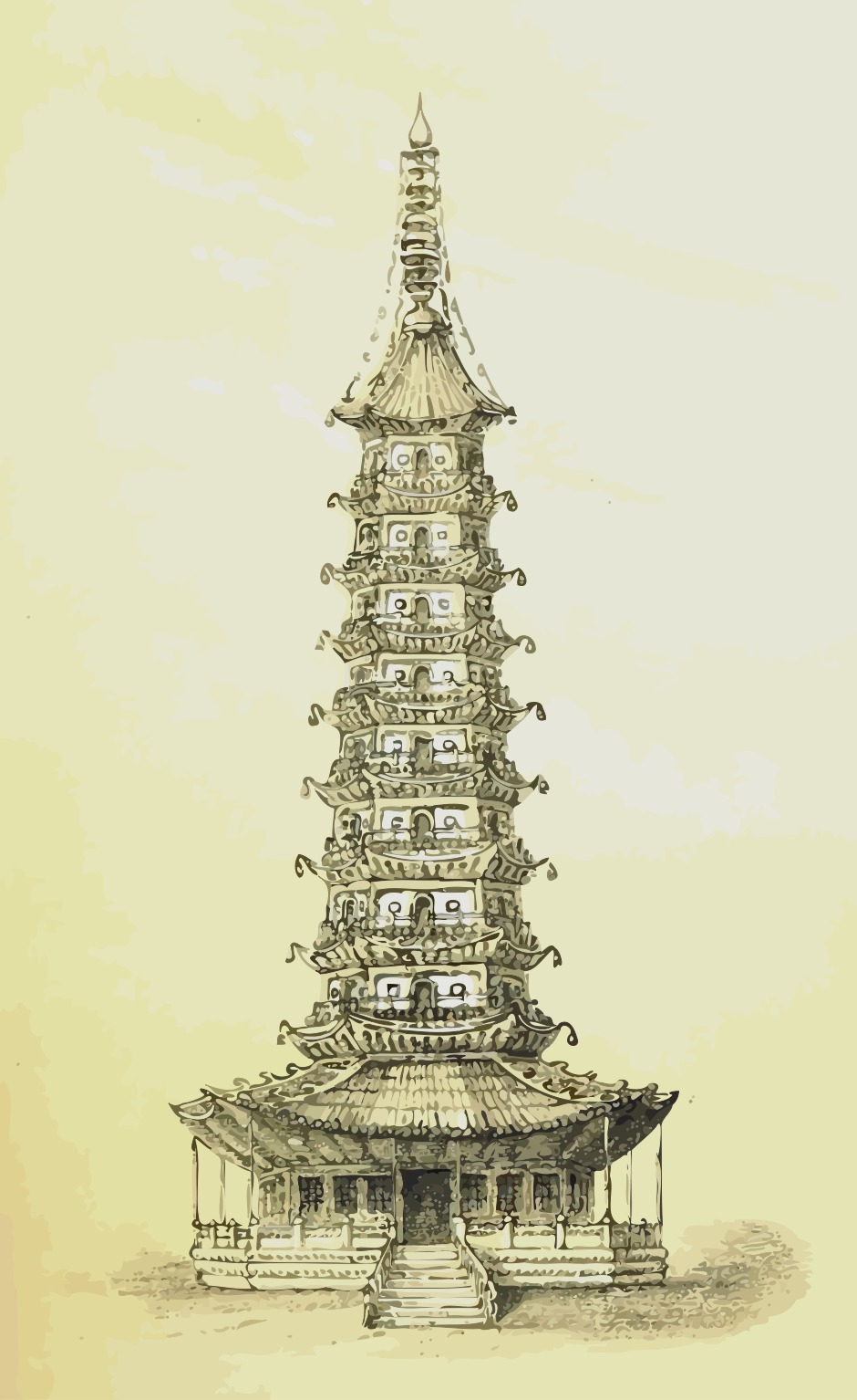 Tranh vẽ chì tháp chùa Trung Quốc