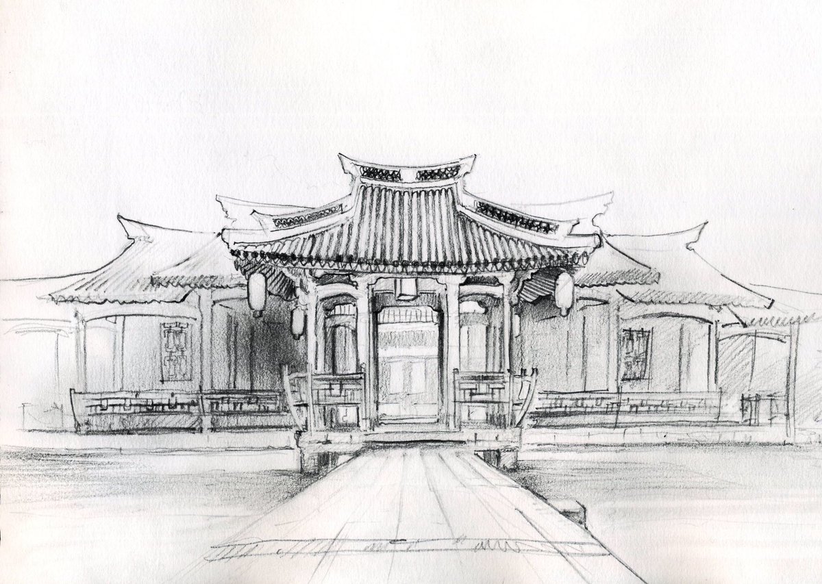 Tranh vẽ phong cảnh Trung Quốc bằng bút chì