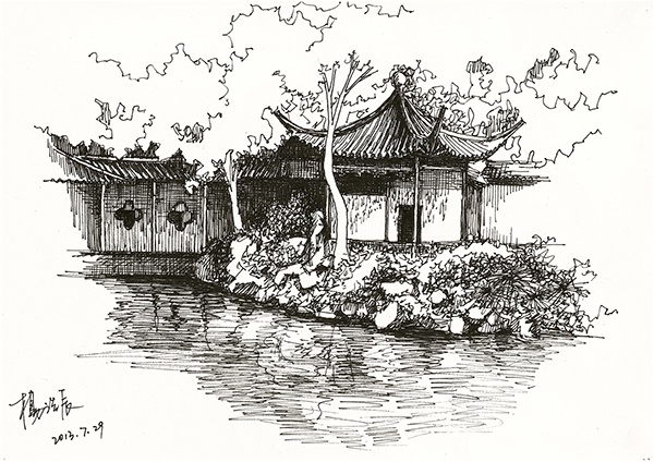 Tranh vẽ phong cảnh Trung Quốc bằng bút chì trắng đen