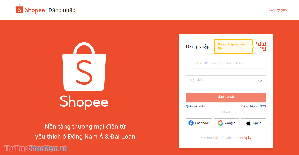 Truy cập trang chủ của Shopee và đăng nhập bằng tài khoản sẵn có