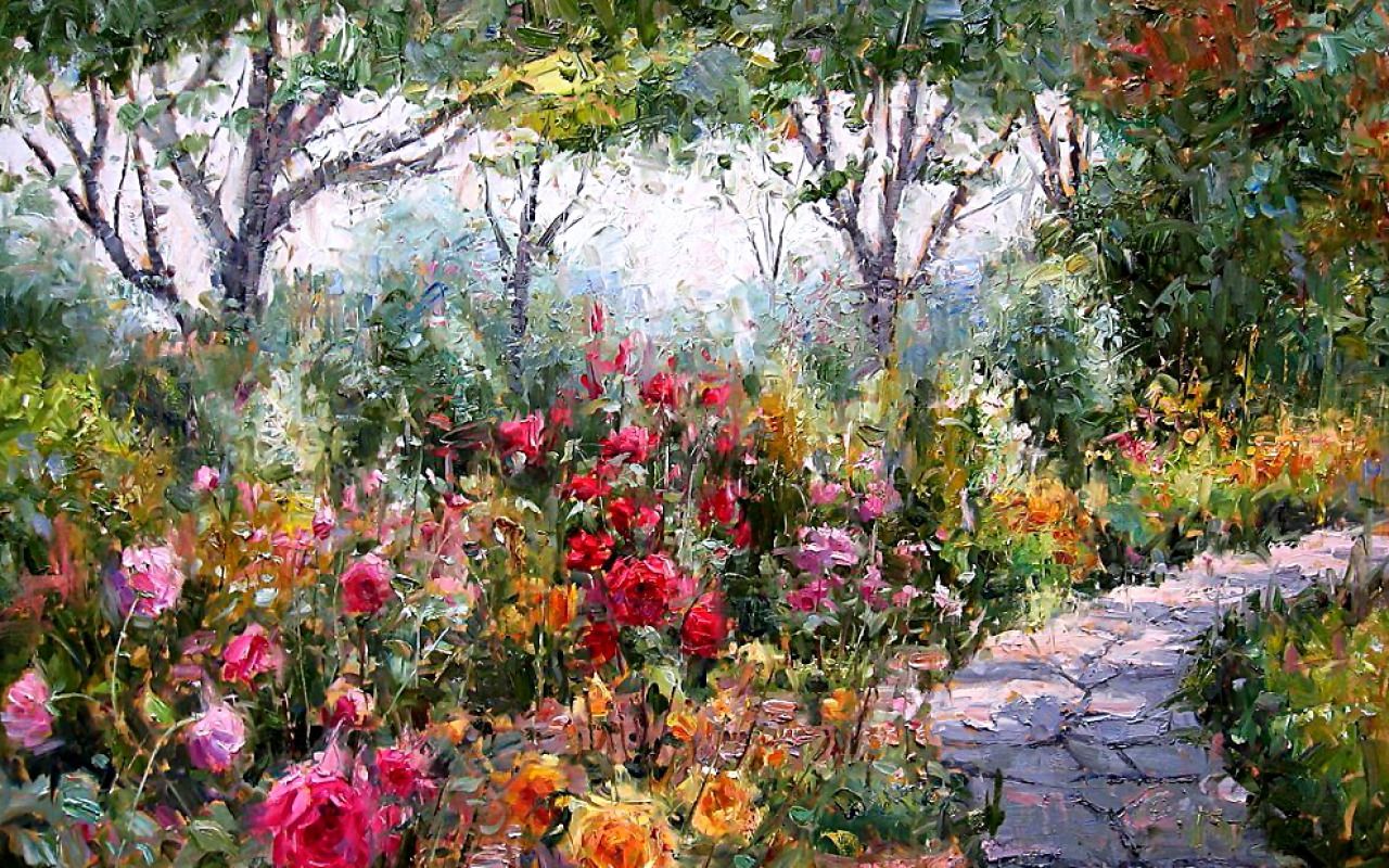 Bức tranh canvas vườn hoa