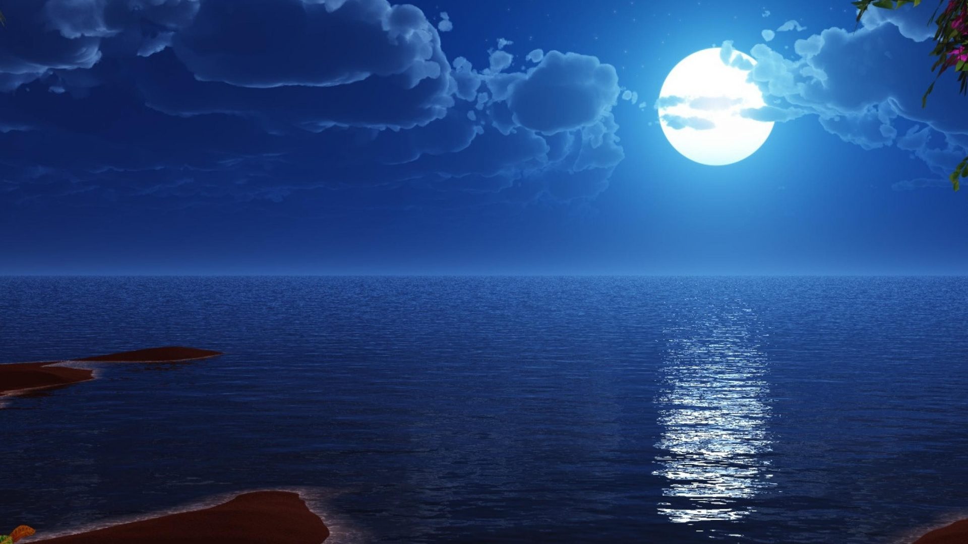 Hình nền mặt trăng xanh trên biển