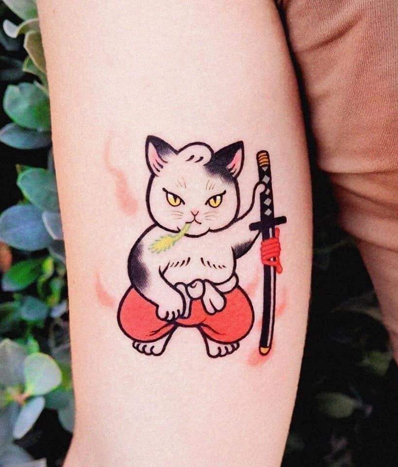 Hình xăm Samurai Cat