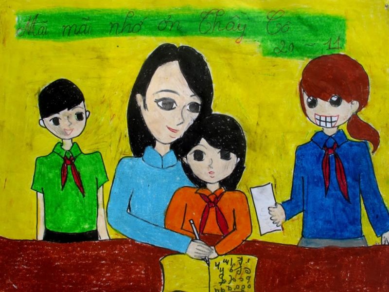 Bản vẽ của một giáo viên với một học sinh
