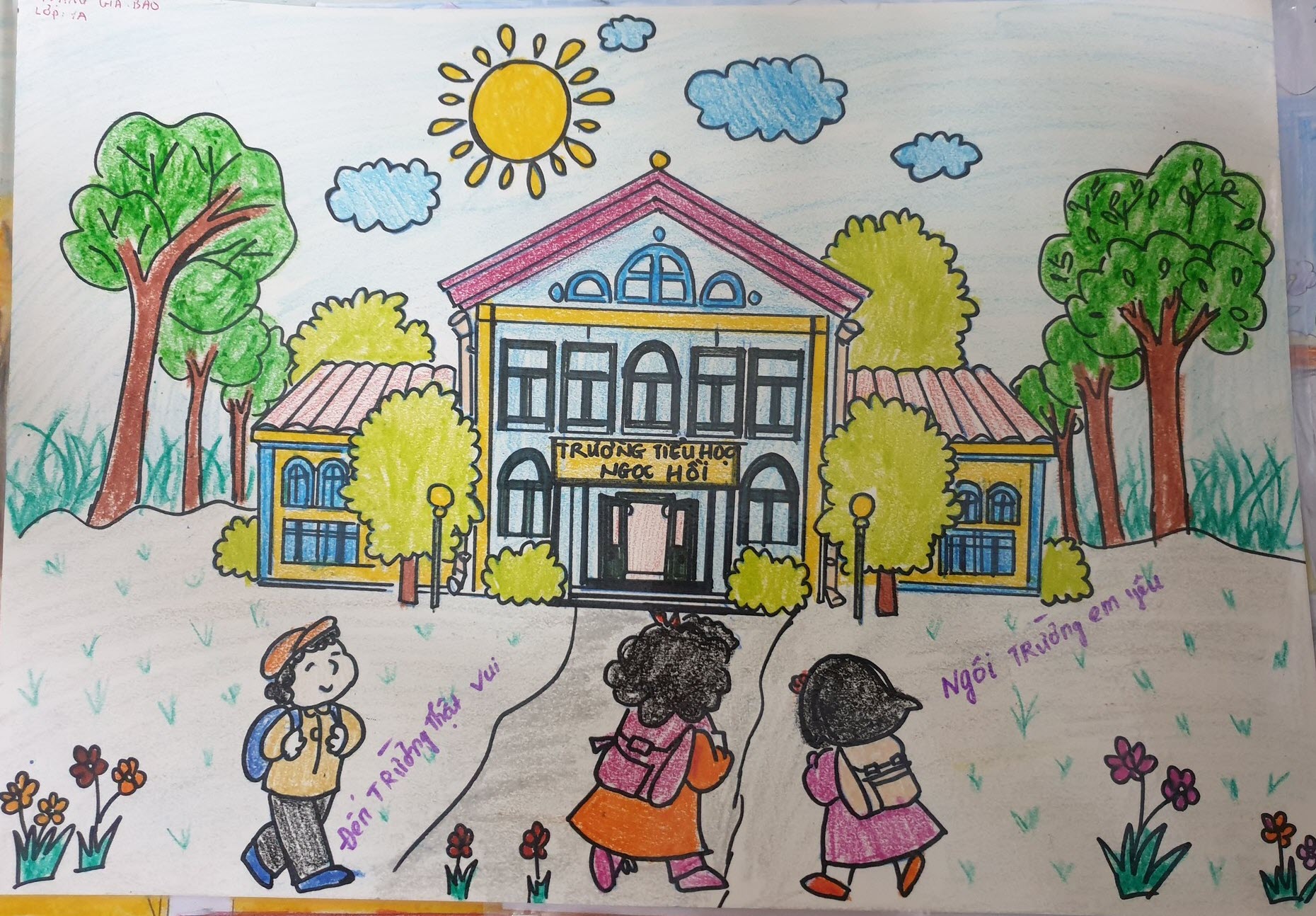 Vẽ tranh về mái trường thân yêu của các em học sinh
