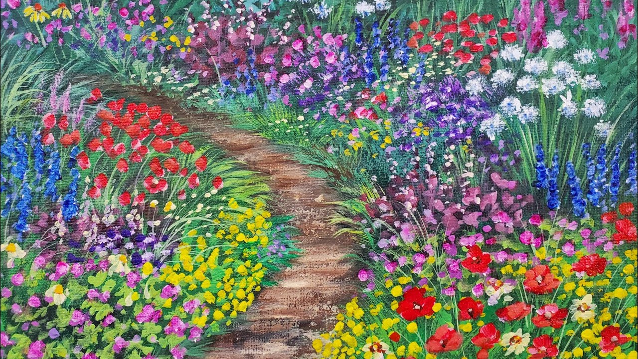 Tranh vẽ vườn hoa đầy màu sắc