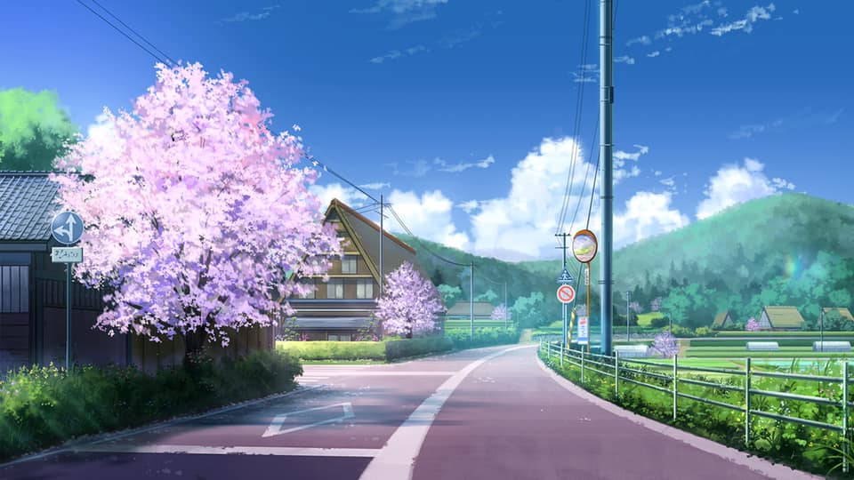 Hình nền Background Art Anime phong cảnh đường phố Bầu trời Đám mây light effects Ánh sáng mặt trời Tòa nhà Xe tay ga ArseniXC Love Money Rock n Roll cuốn
