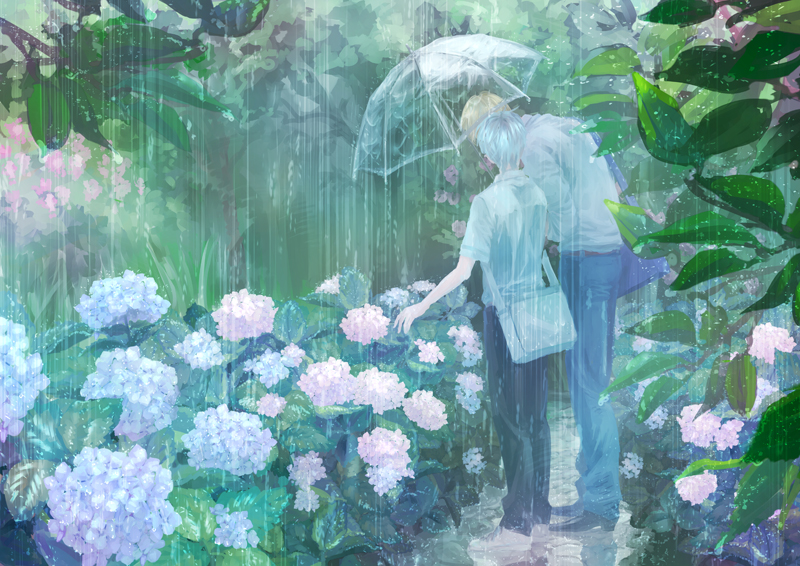 Hình ảnh vườn hoa cẩm tú cầu buồn Anime