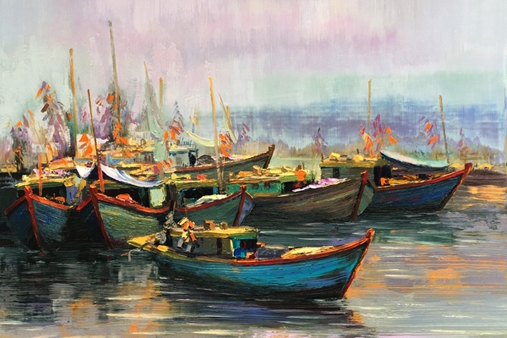 Tranh vẽ đoàn thuyền đánh cá Việt Nam