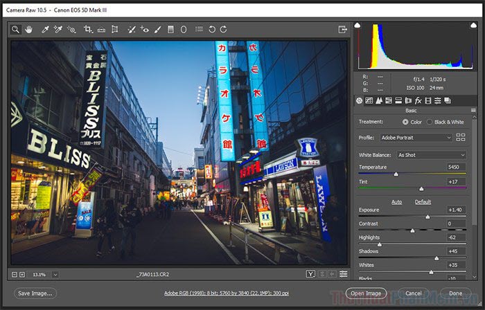 Adobe Camera Raw là một plugin hỗ trợ mở và chỉnh sửa tệp RAW trong Photoshop