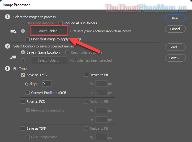 Sử dụng nút Select Folder… để chọn thư mục mà bạn đã lưu tất cả hình ảnh của mình