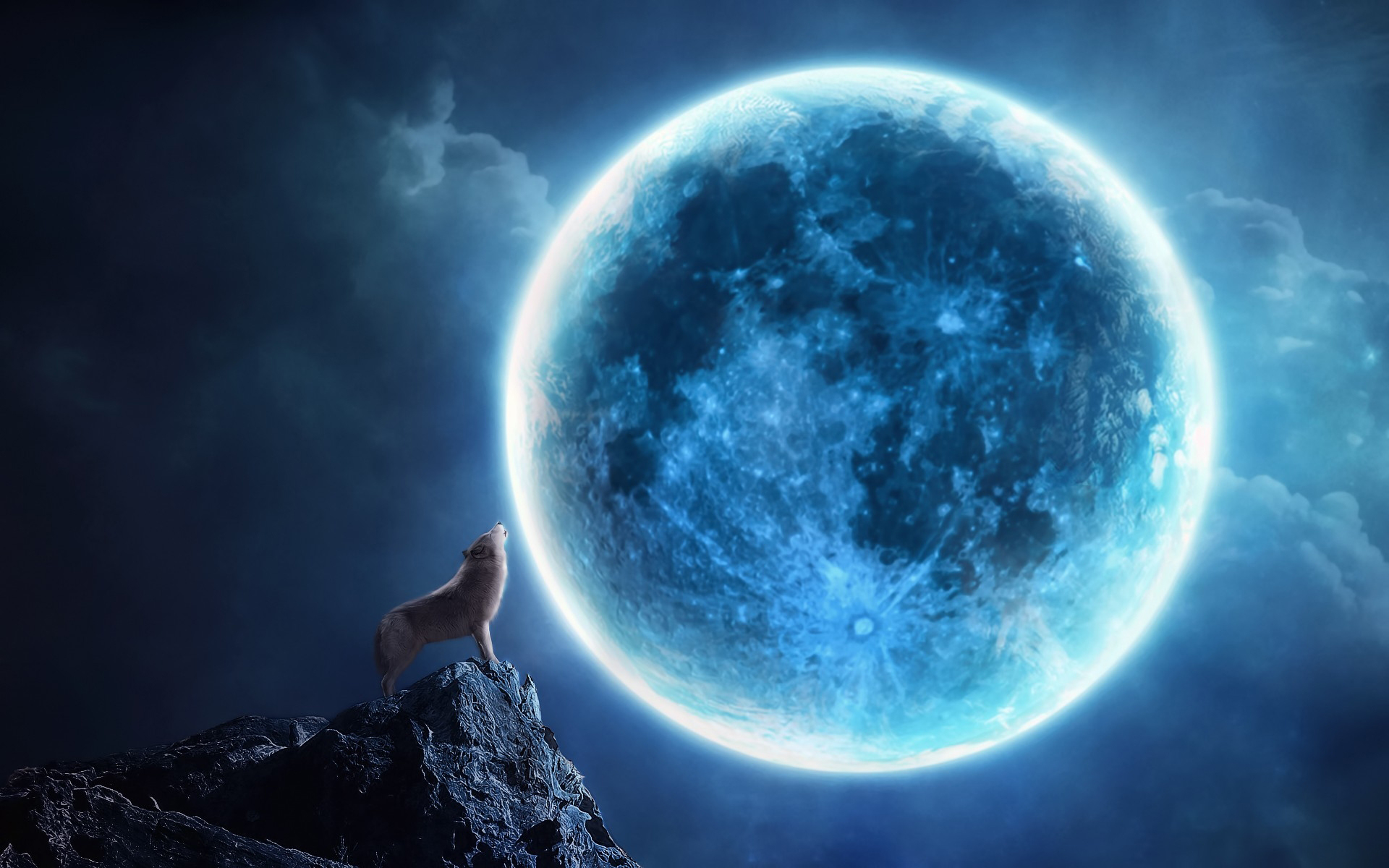 Mẫu background mặt trăng và chó sói