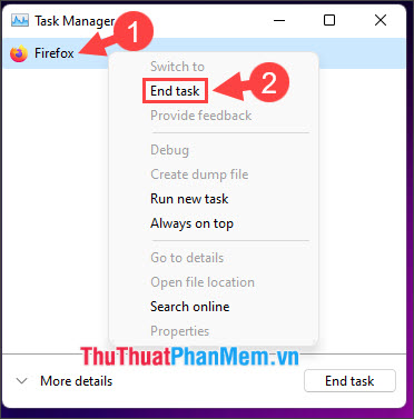 Click chuột phải vào app chạy ngầm chọn End task