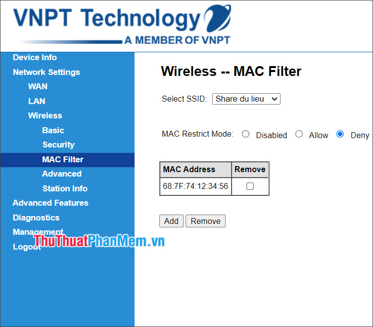 Địa chỉ MAC của thiết bị đã được liệt vào danh sách cấm truy cập mạng