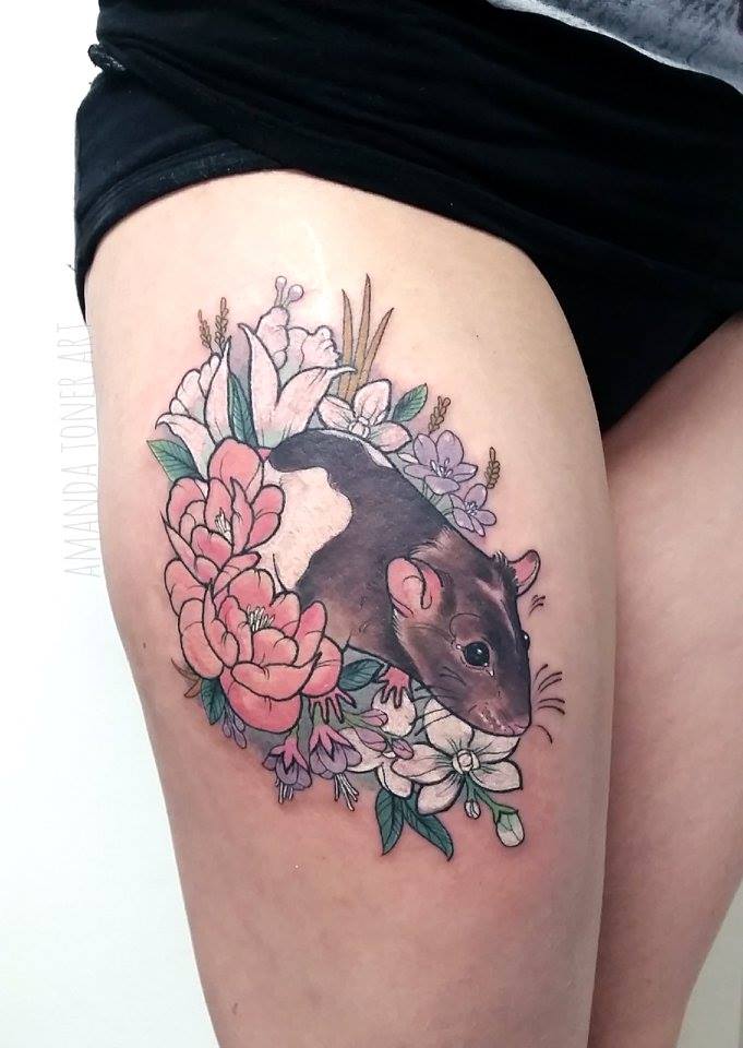 Hình xăm chú chuột và hoa đẹp
