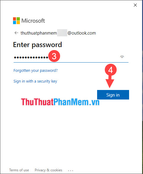 Nhập mật khẩu và click chọn Sign in
