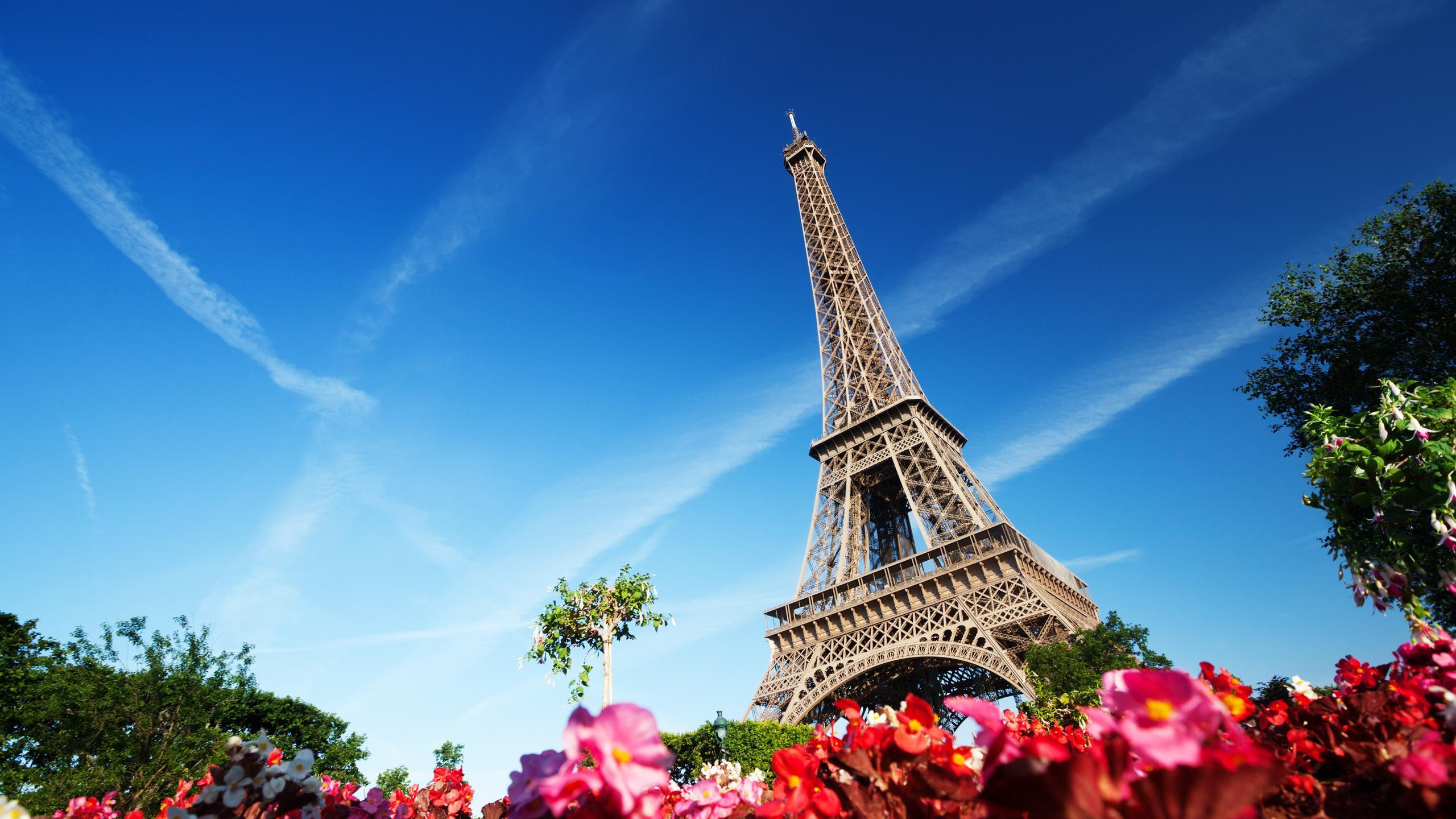 Background tháp Eiffel trời trong xanh