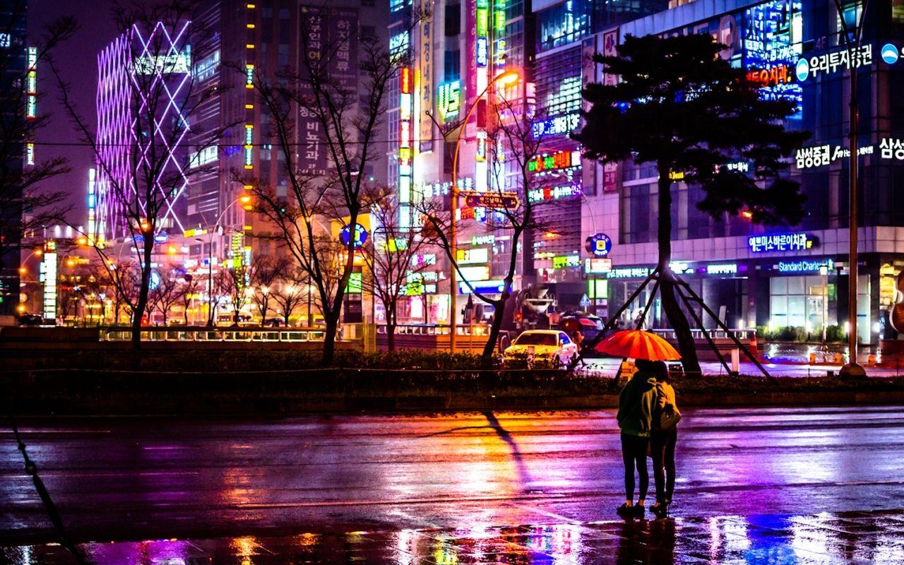 Ảnh đêm mưa trên phố Hàn Quốc