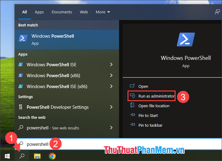 Chạy Windows PowerShell dưới quyền quản trị