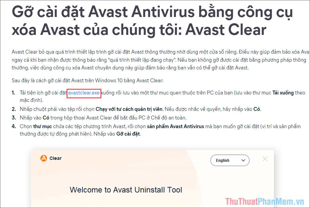 Bạn truy cập trang chủ Avast Clear để tải phần mềm về máy tính