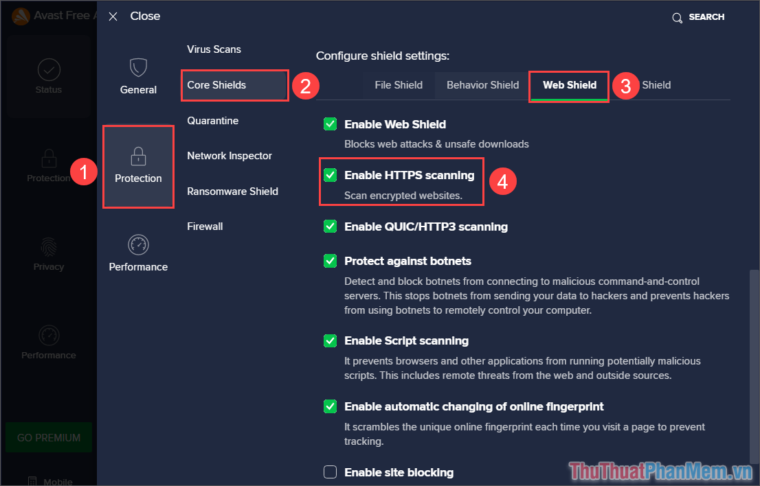 Chọn Enable HTTPS Scanning