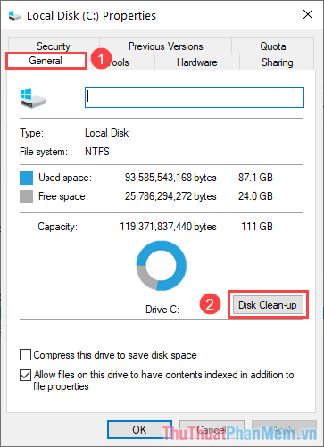 Chọn mục Disk Clean-up để tiến hành dọn dẹp ổ đĩa