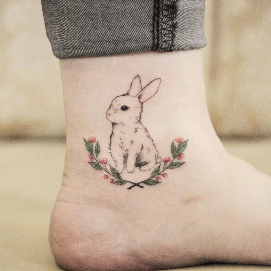 Hình xăm con thỏ cổ chân đẹp nhất