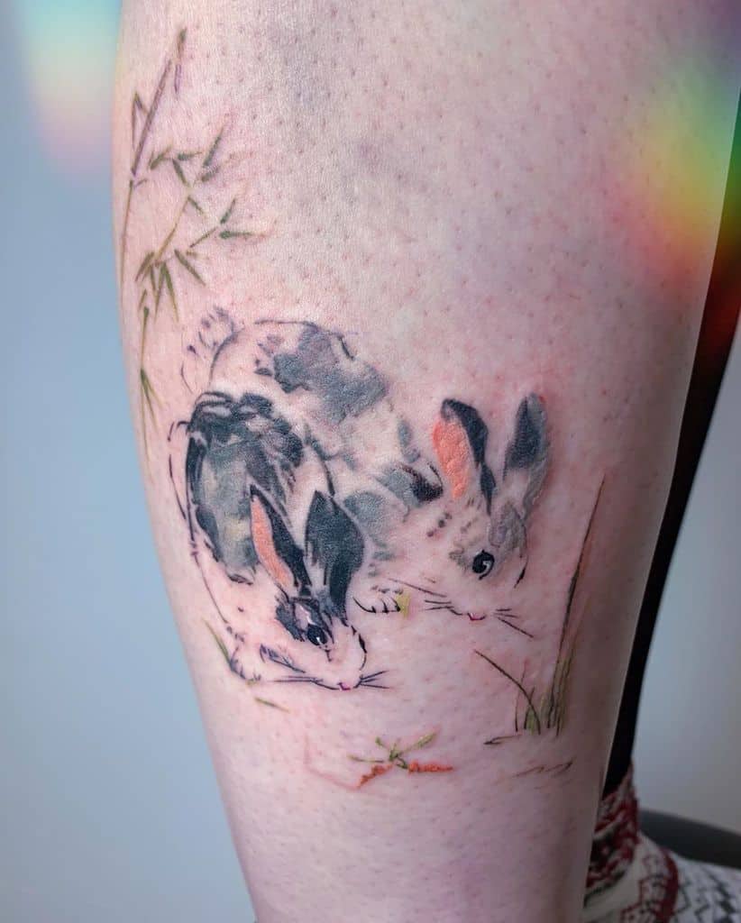 Hình xăm con thỏ trên bắp chân đẹp nhất