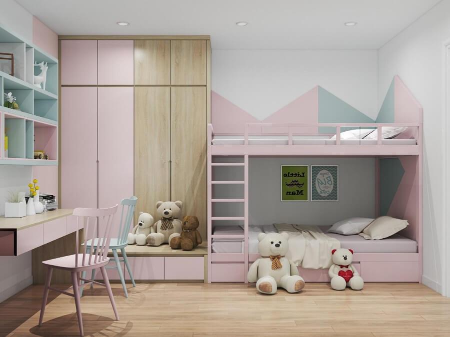 Mẫu giường hai tầng màu hồng cho trẻ em