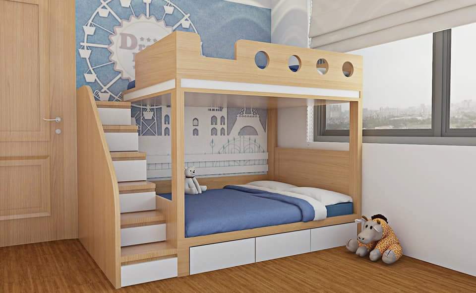 Mẫu giường ngủ gỗ hai tầng cho trẻ em