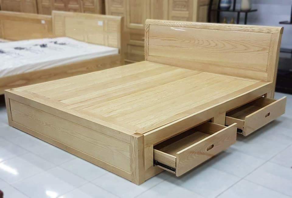 Mẫu giường ngủ gỗ tự nhiên có ngăn kéo