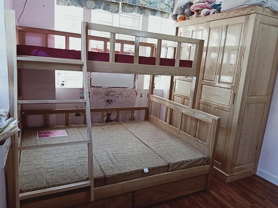 Mẫu giường tầng trẻ em gỗ tự nhiên