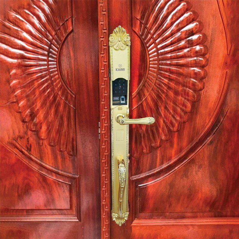 Mẫu khóa cửa gỗ vân tay phong cách cổ điển