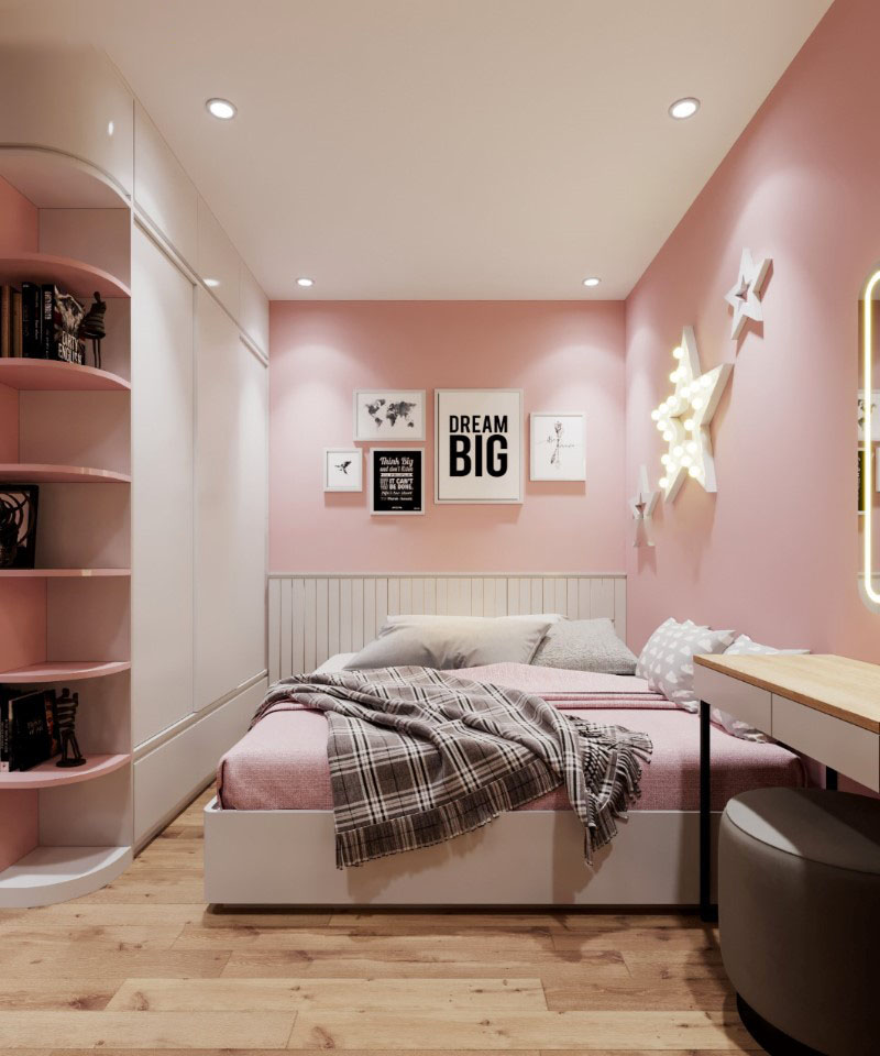 Mẫu phòng ngủ hiện đại màu hồng nhạt