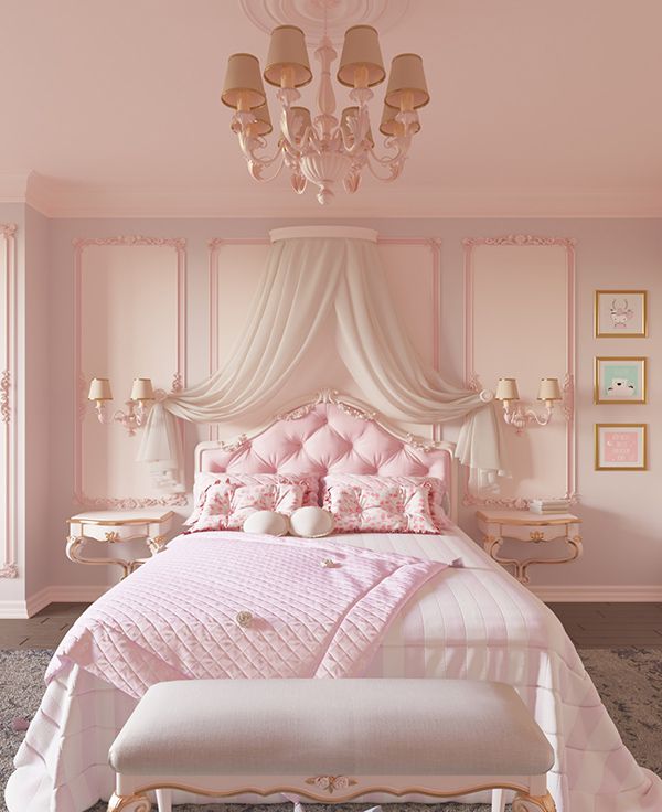 Mẫu phòng ngủ màu hồng mộng mơ