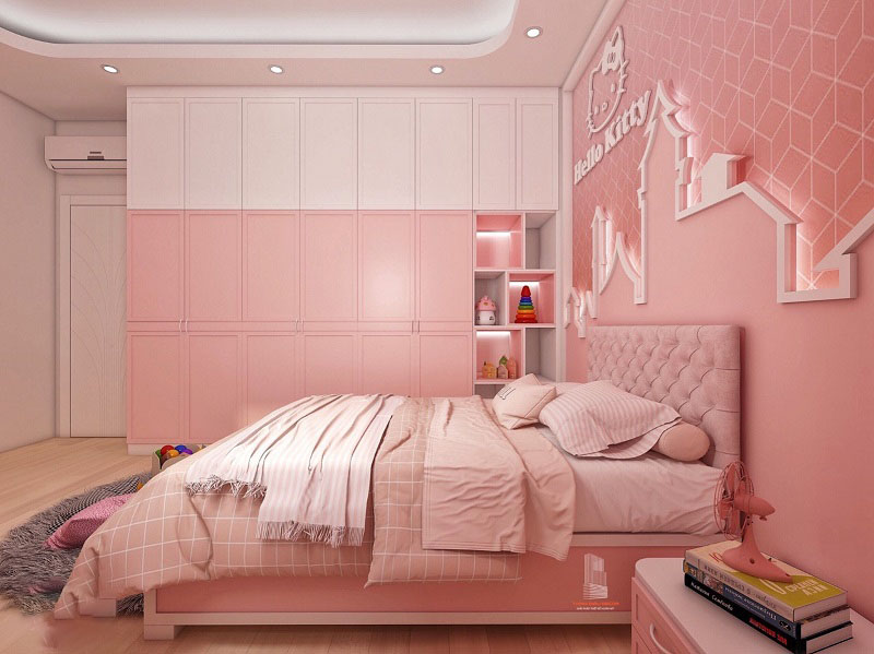 Mẫu phòng ngủ màu hồng nhẹ nhàng