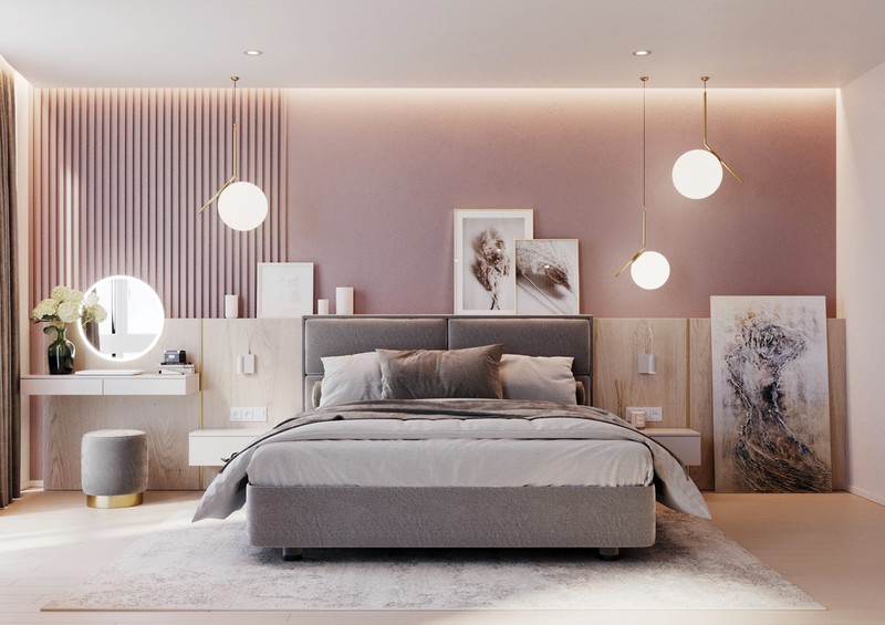 Mẫu trang trí phòng ngủ hiện đại màu hồng