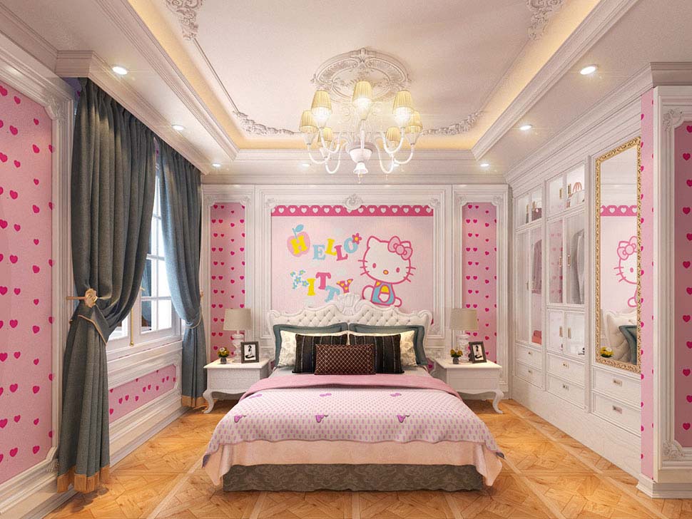 Mẫu trang trí phòng ngủ màu hồng cute