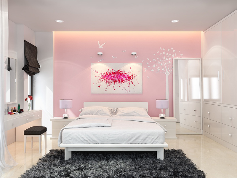 Mẫu trang trí phòng ngủ màu hồng hiện đại