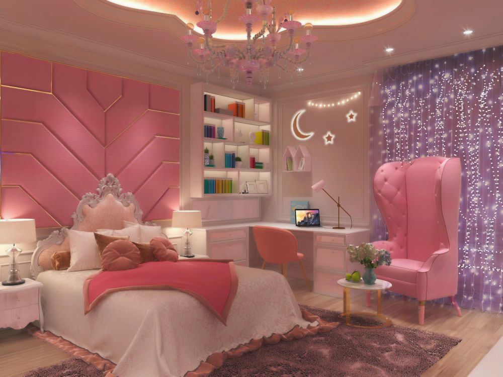 Mẫu trang trí phòng ngủ màu hồng mộng mơ