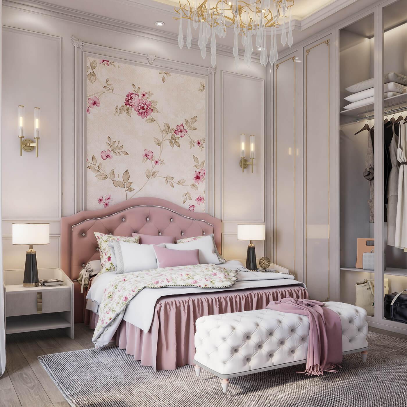 Mẫu trang trí phòng ngủ màu hồng nhạt đẹp