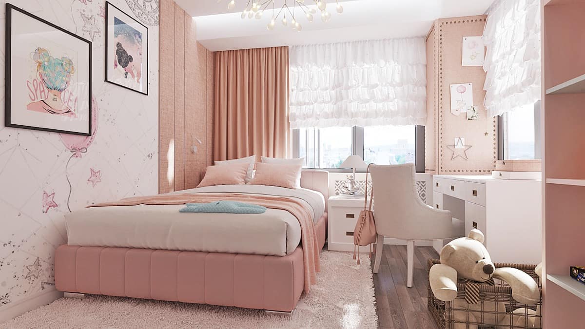 Mẫu trang trí phòng ngủ màu hồng phấn
